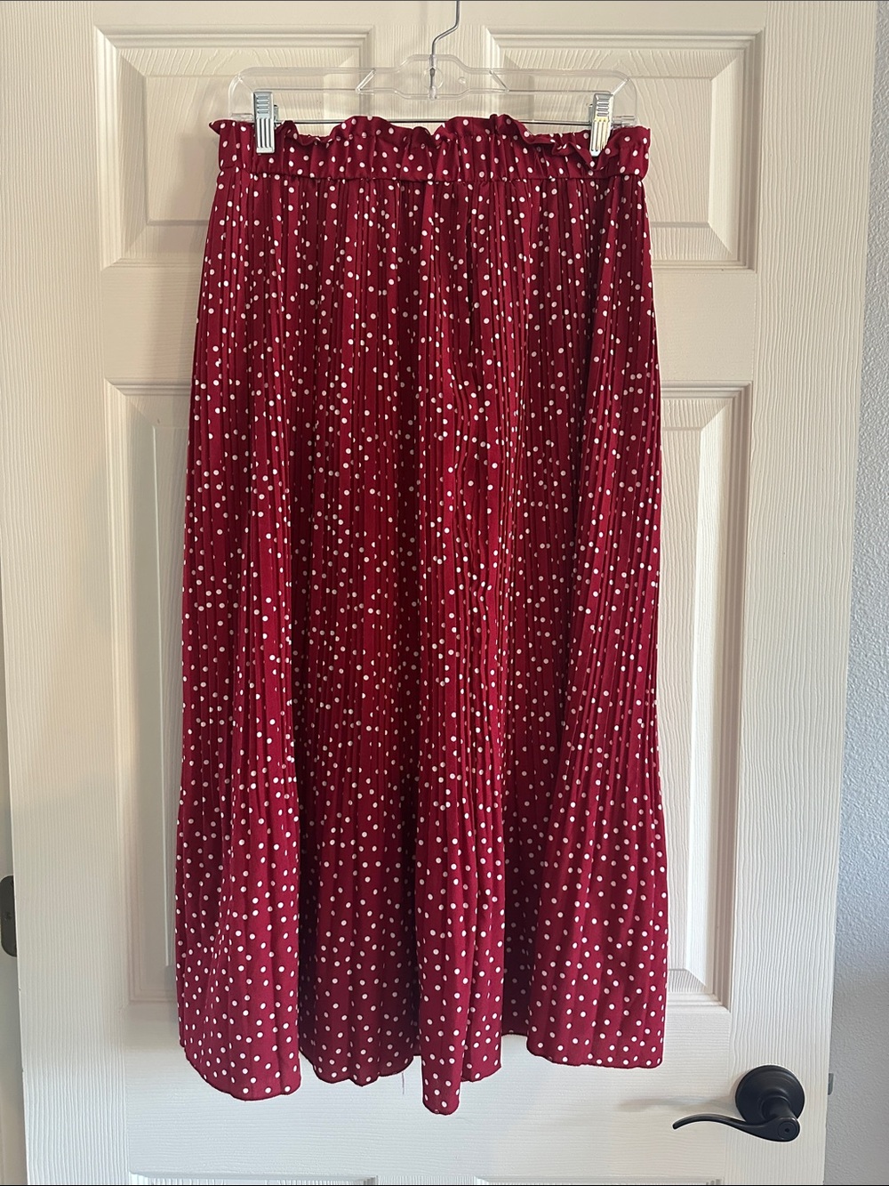 Red Polka Dot Pleated Midi Skirt - Women